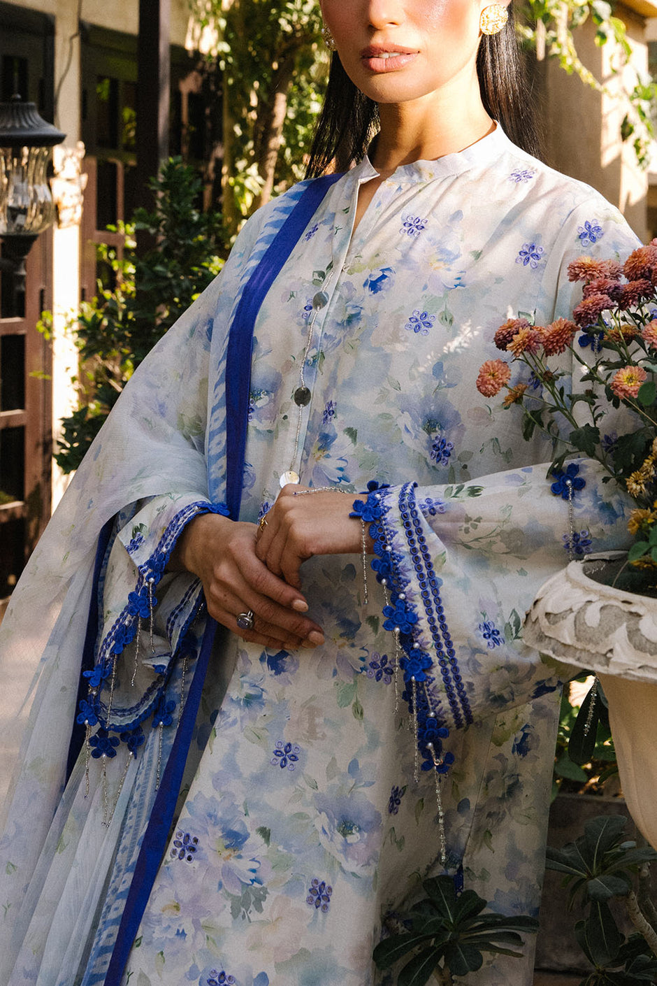 3 Piece Embroidered Printed Lawn Suit with Printed Chiffon Dupatta