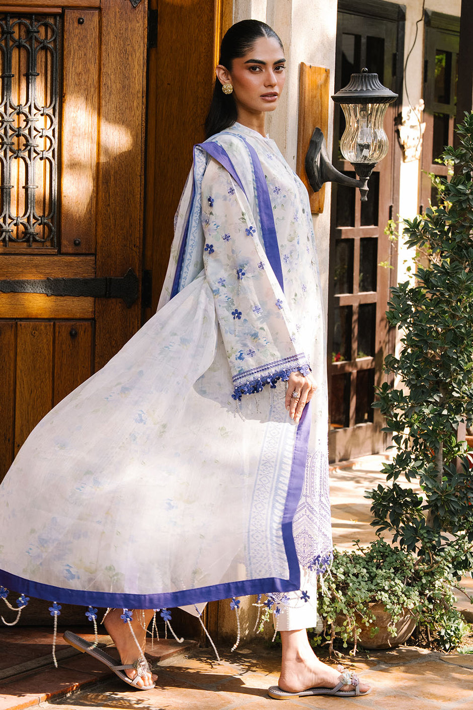 3 Piece Embroidered Printed Lawn Suit with Printed Chiffon Dupatta