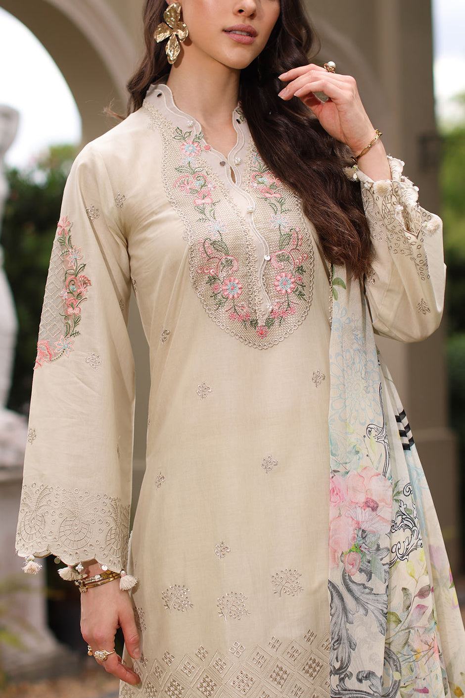 3 Piece Embroidered Lawn Suit with Chiffon Dupatta