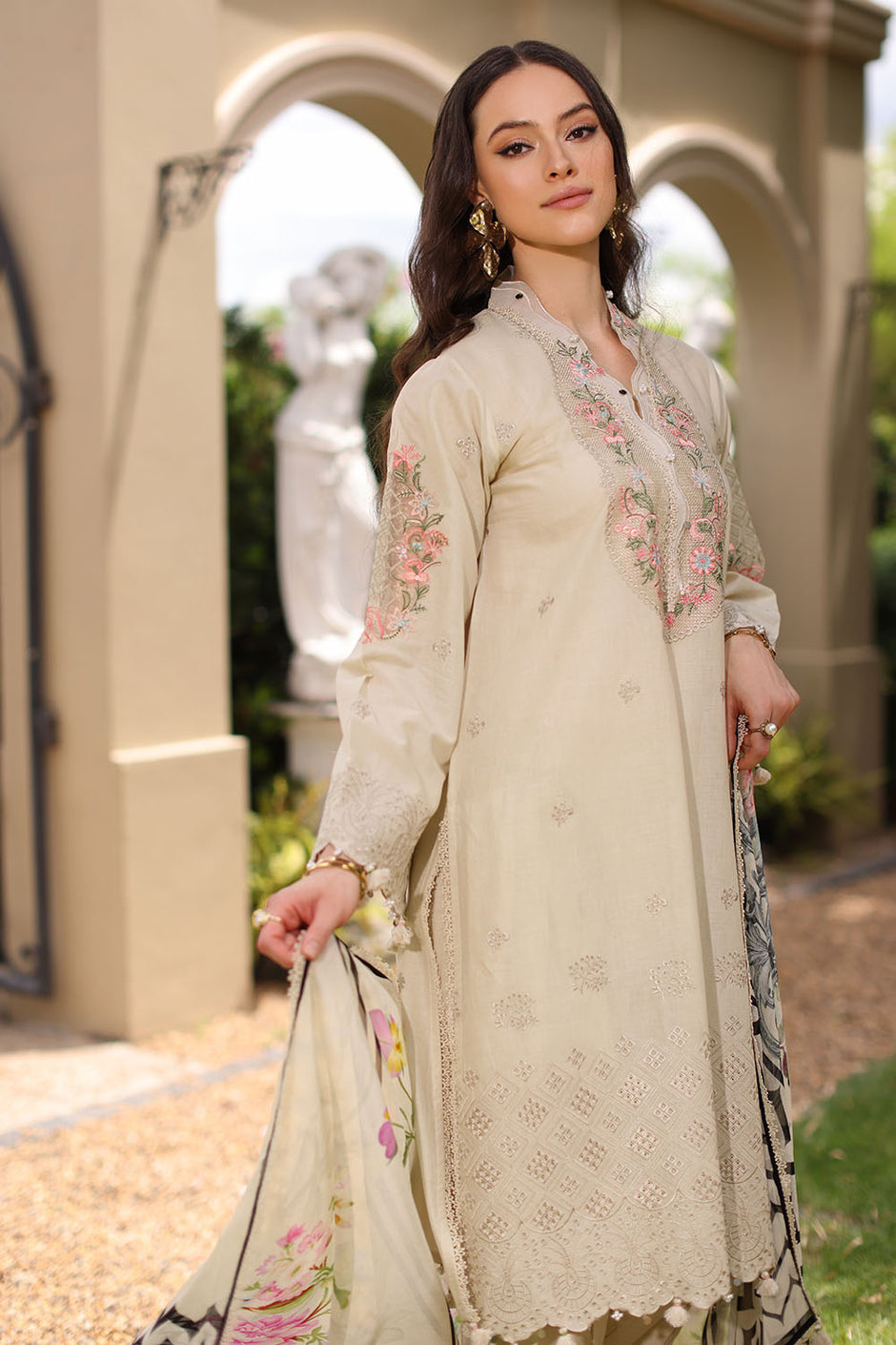 3 Piece Embroidered Lawn Suit with Chiffon Dupatta