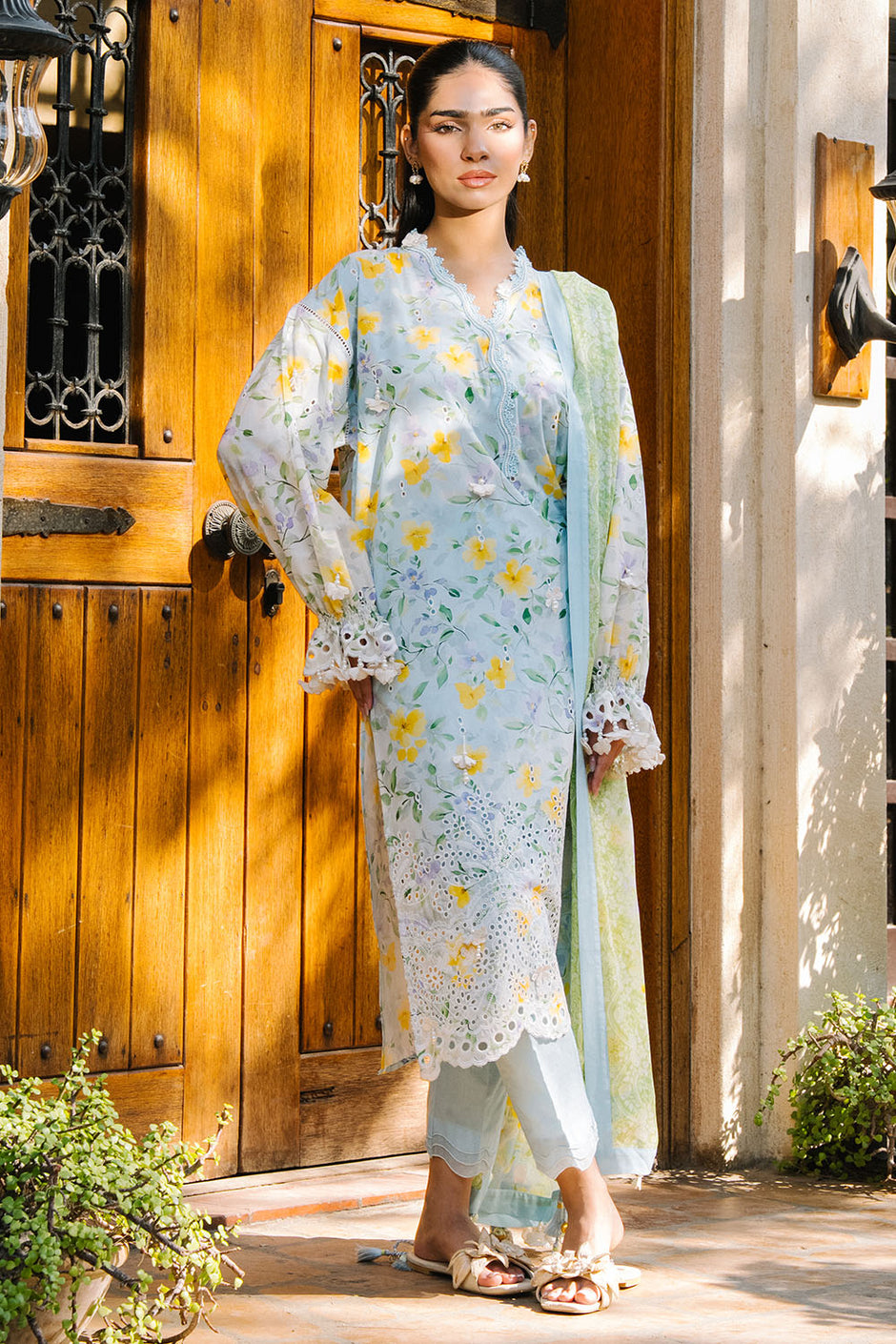 3 Piece Embroidered Printed Lawn Suit with Printed Chiffon Dupatta