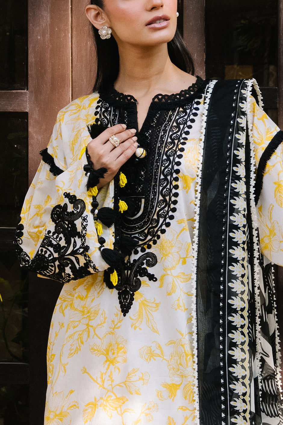 3 Piece Printed Lawn Suit with Printed Chiffon Dupatta and Embroidered Neckline