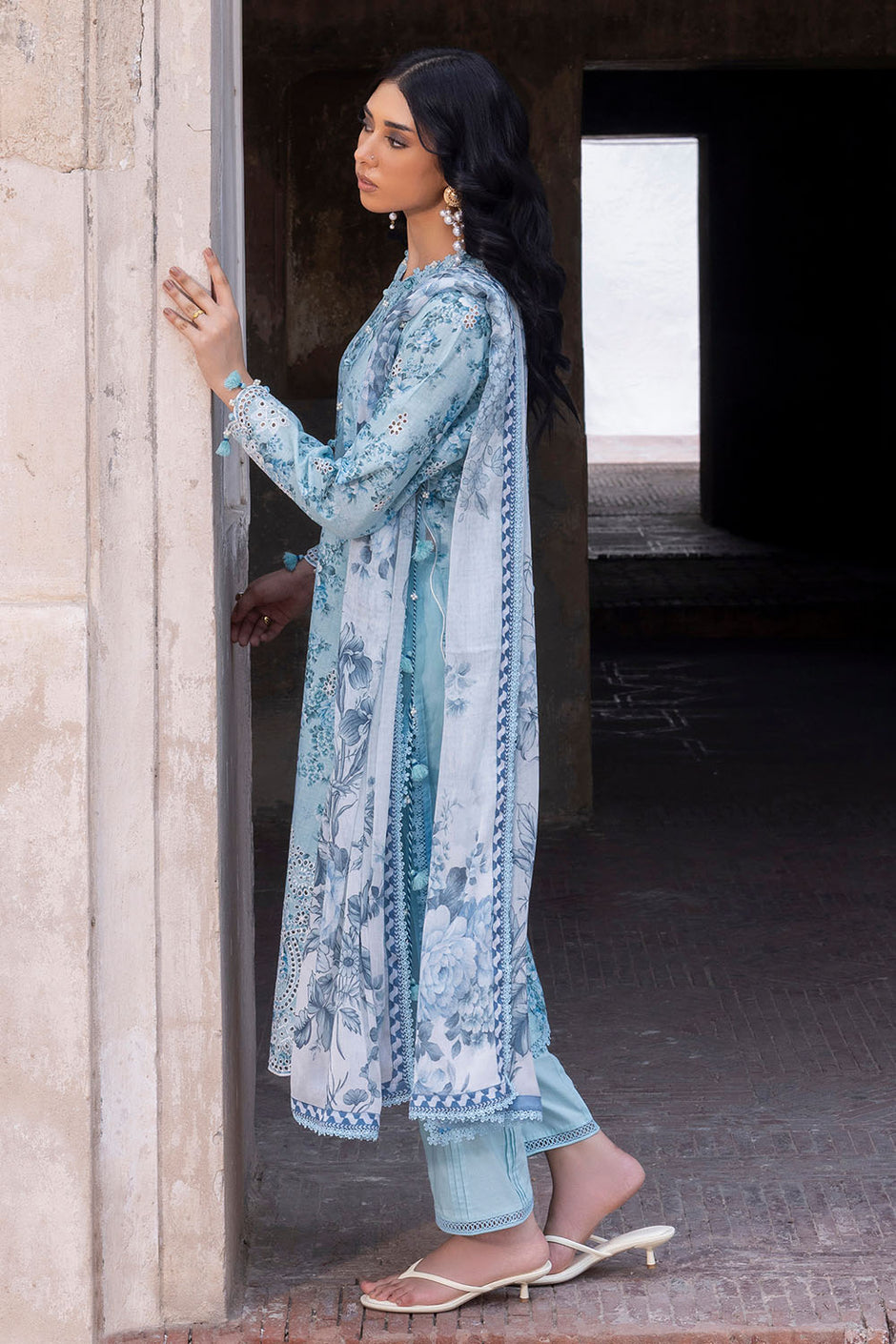 3 Piece Embroidered Printed Lawn Suit with Printed Chiffon Dupatta