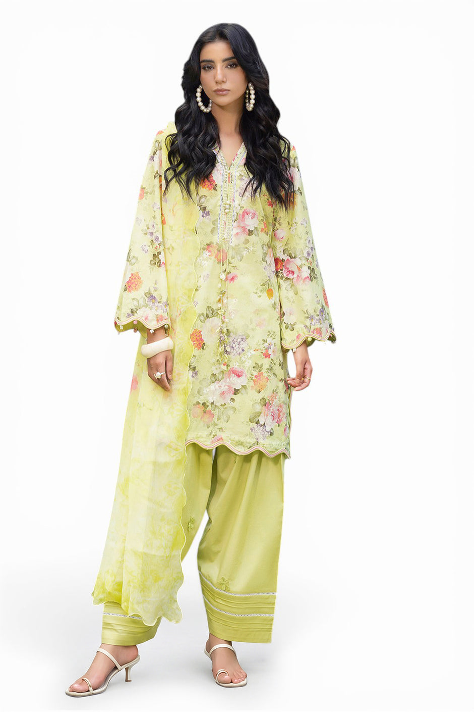 3 Piece Embroidered Printed Lawn Suit with Printed Chiffon Dupatta