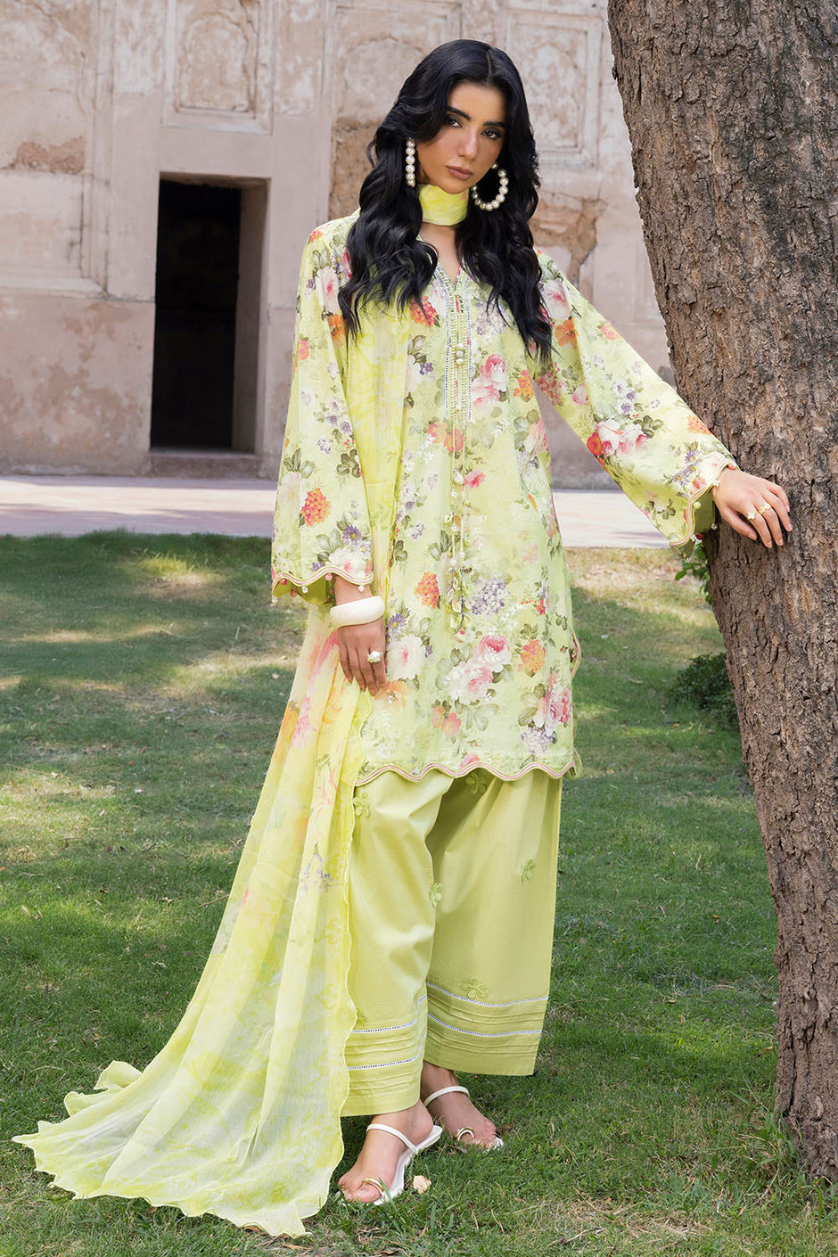 3 Piece Embroidered Printed Lawn Suit with Printed Chiffon Dupatta