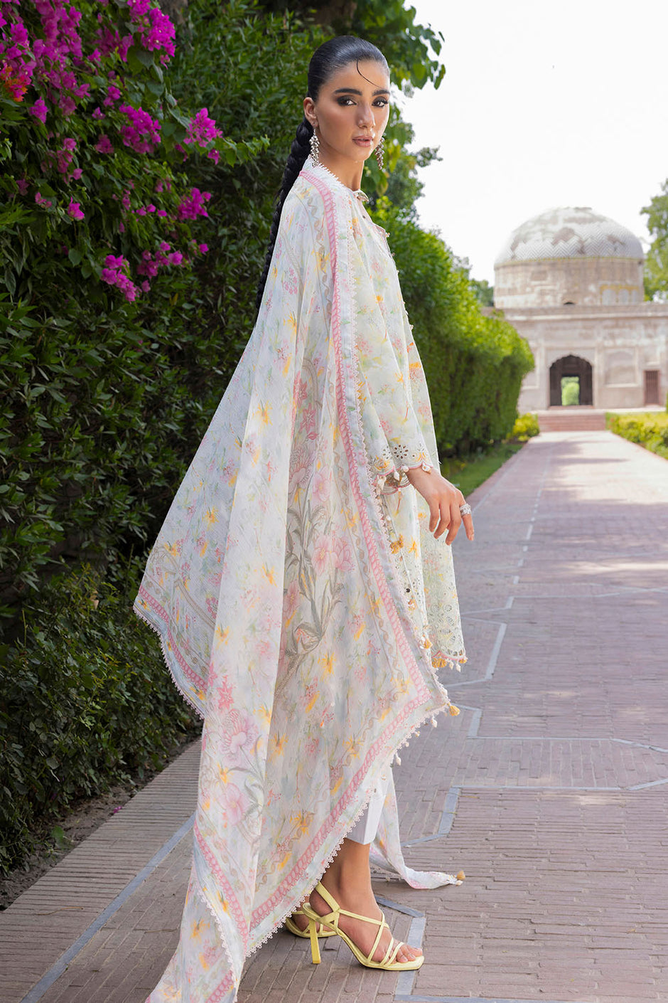 3 Piece Embroidered Printed Lawn Suit with Printed Chiffon Dupatta