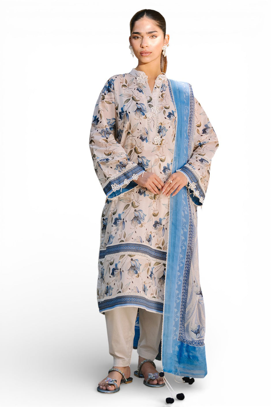 3 Piece Printed Lawn Suit with Printed Chiffon Dupatta