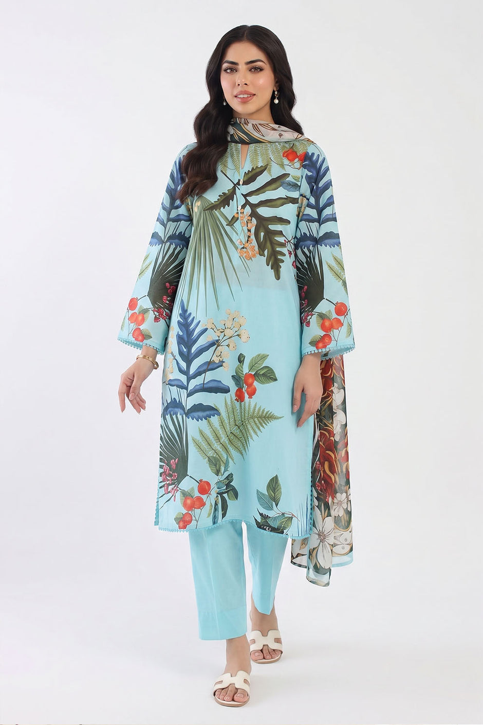 3 Piece Printed Lawn Suit with Chiffon Dupatta