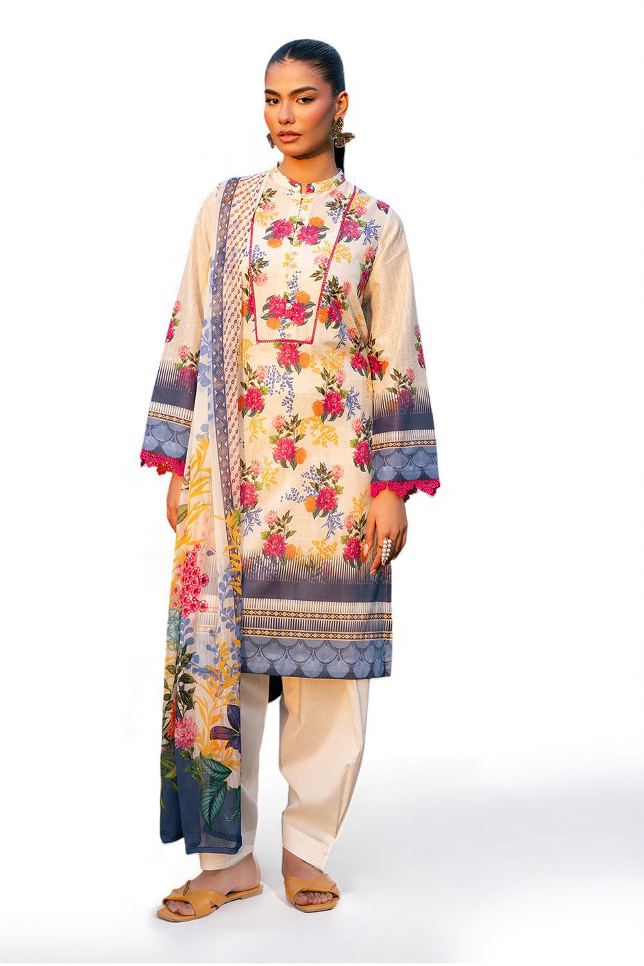3 Piece Printed Lawn Suit with Chiffon Dupatta