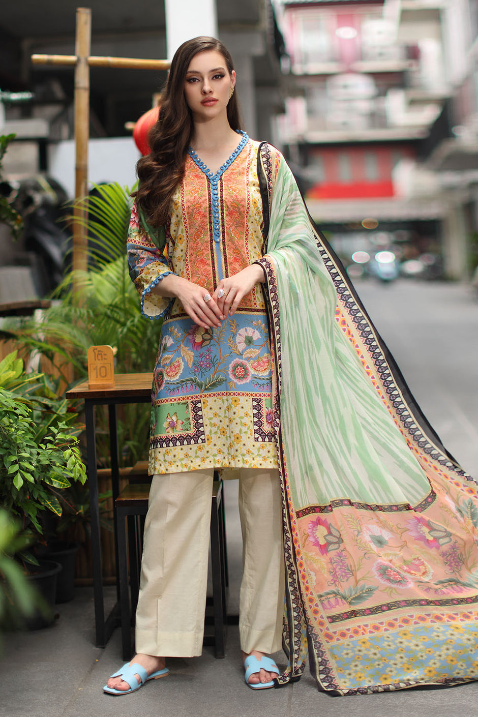 3 Piece Printed Lawn Suit with Printed Chiffon Dupatta
