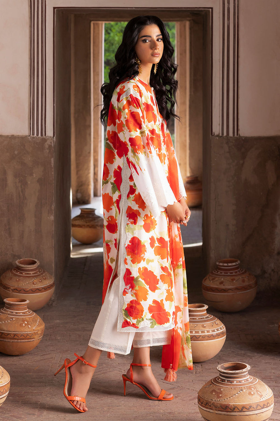 3 Piece Embroidered Printed Lawn Suit with Printed Chiffon Dupatta