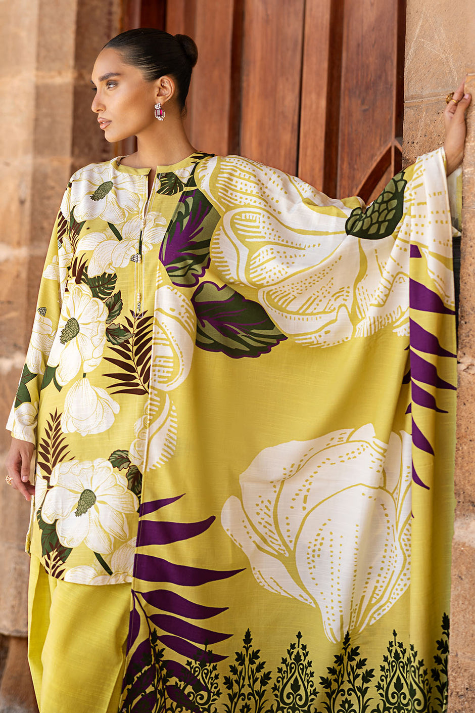 3 Piece Printed Corduroy Suit with Dupatta