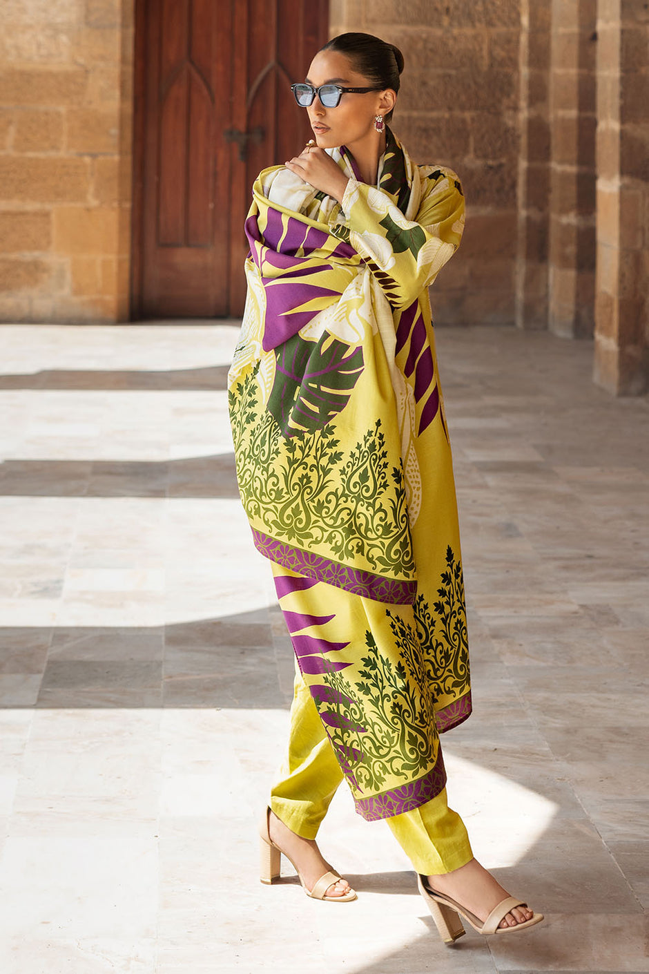 3 Piece Printed Corduroy Suit with Dupatta