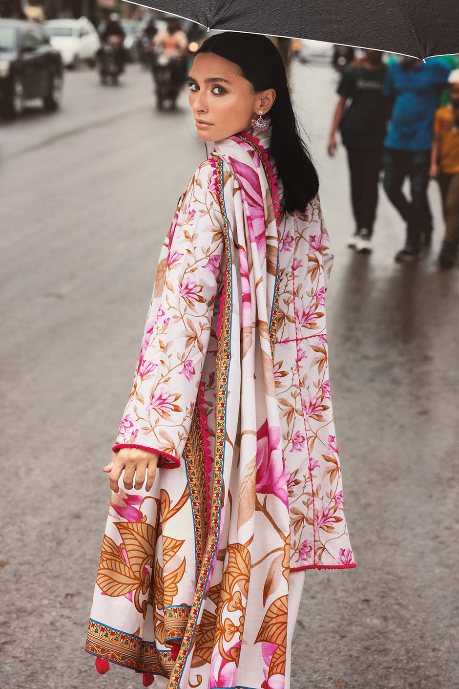 3 Piece Printed Corduroy Suit with Dupatta