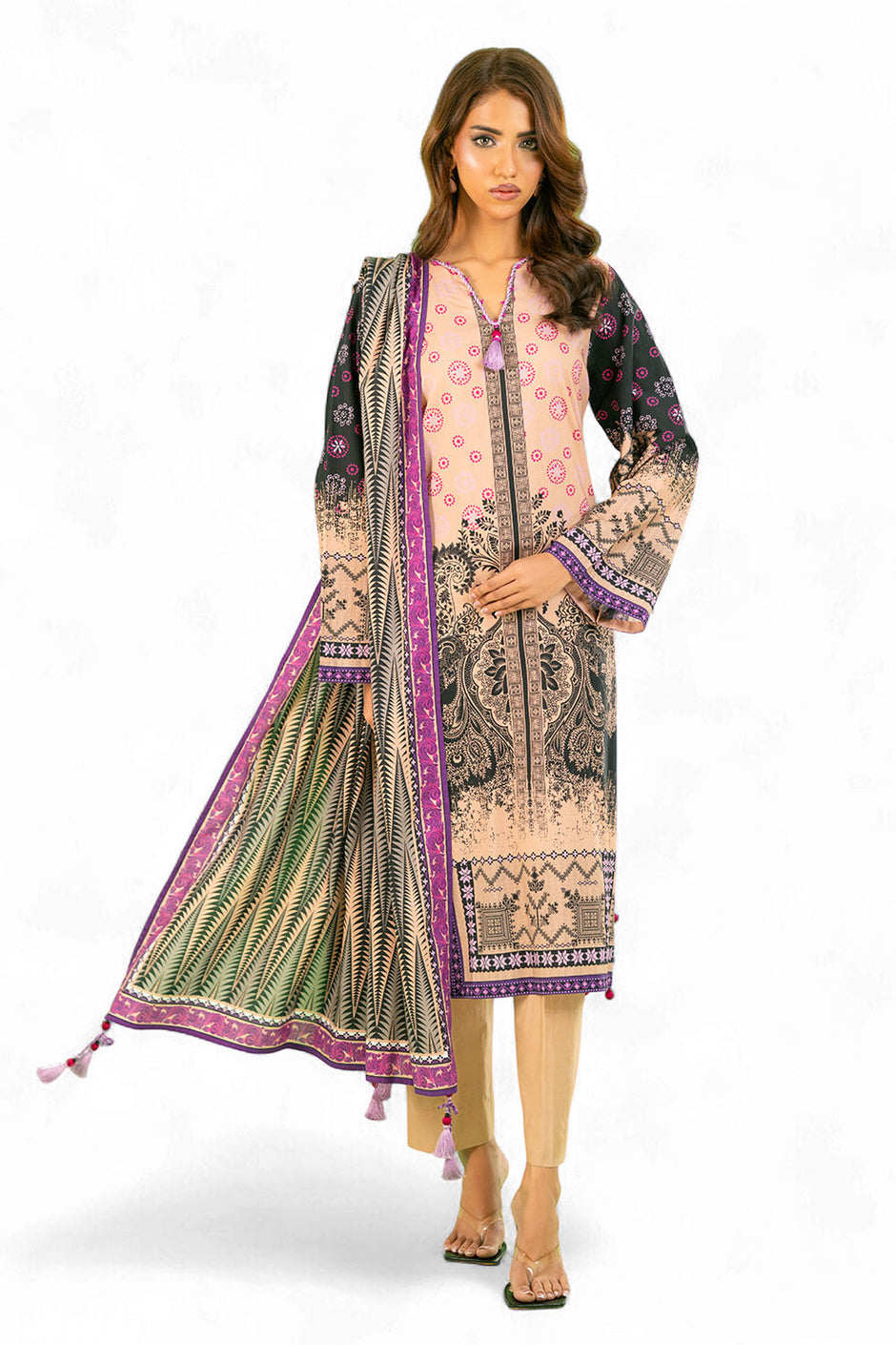 3 Piece Printed Cotton Linen Suit with Dupatta