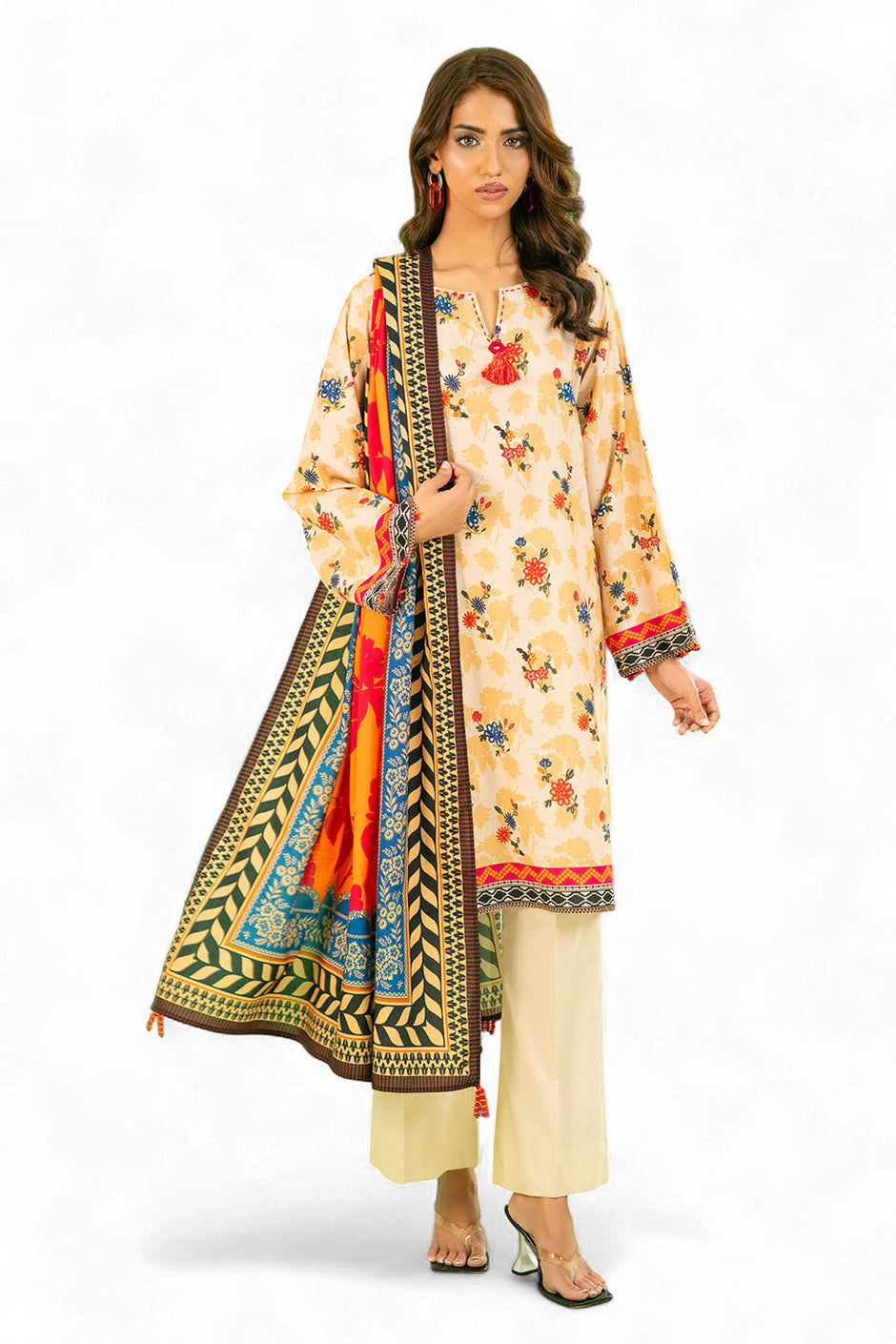 3 Piece Printed Cotton Linen Suit with Dupatta