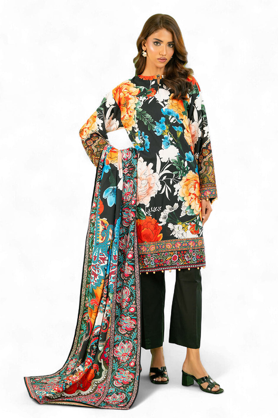 3 Piece Printed Cotton Linen Suit with Dupatta WNS-52048
