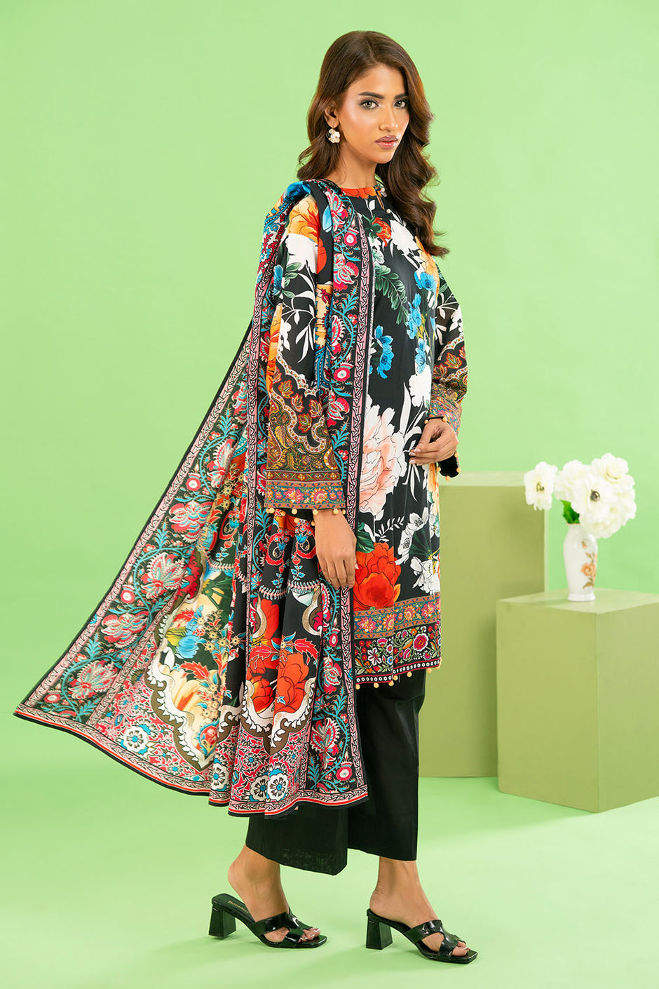 3 Piece Printed Cotton Linen Suit with Dupatta