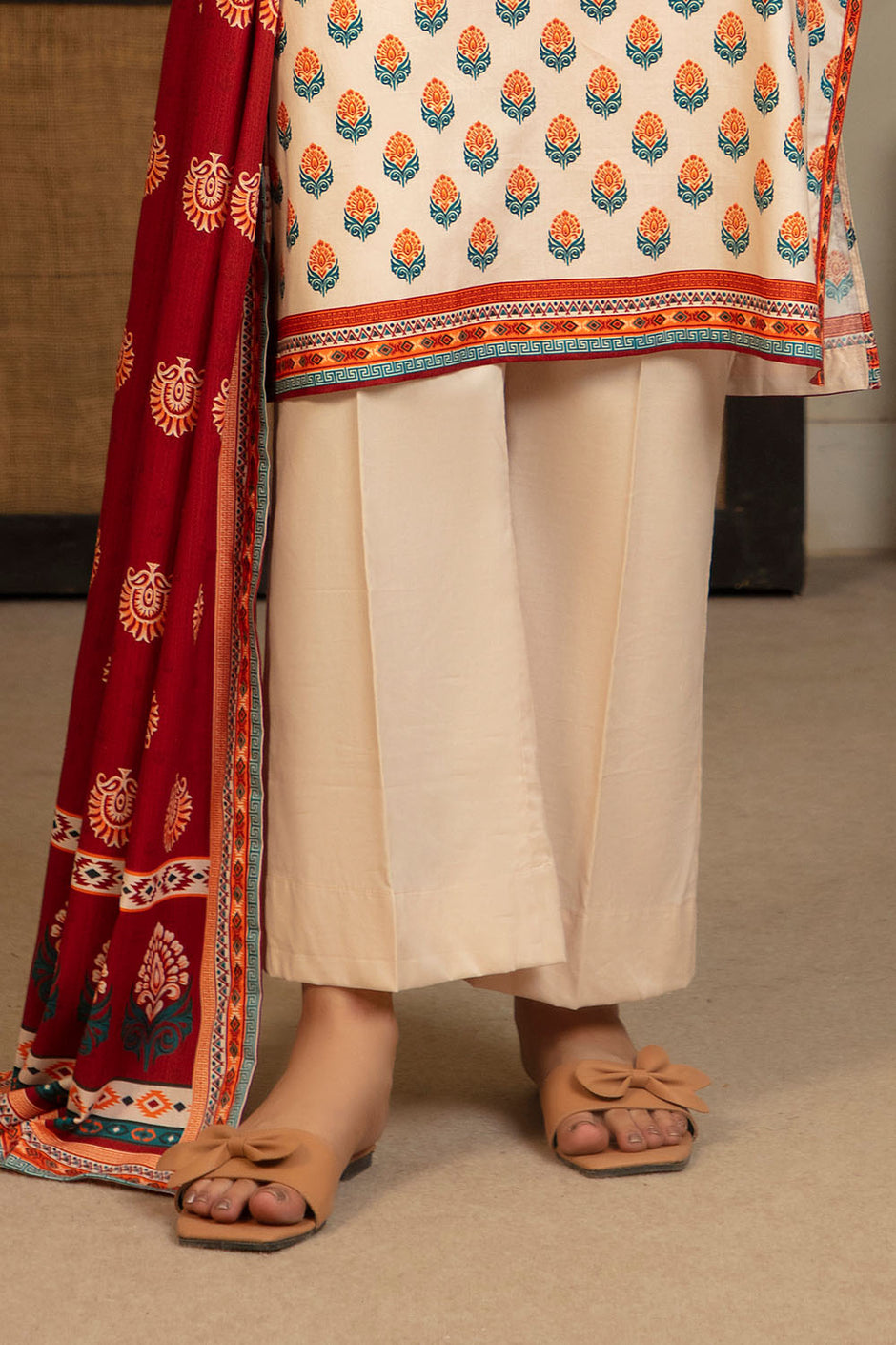 3 Piece Printed Cotton Linen Suit with Dupatta
