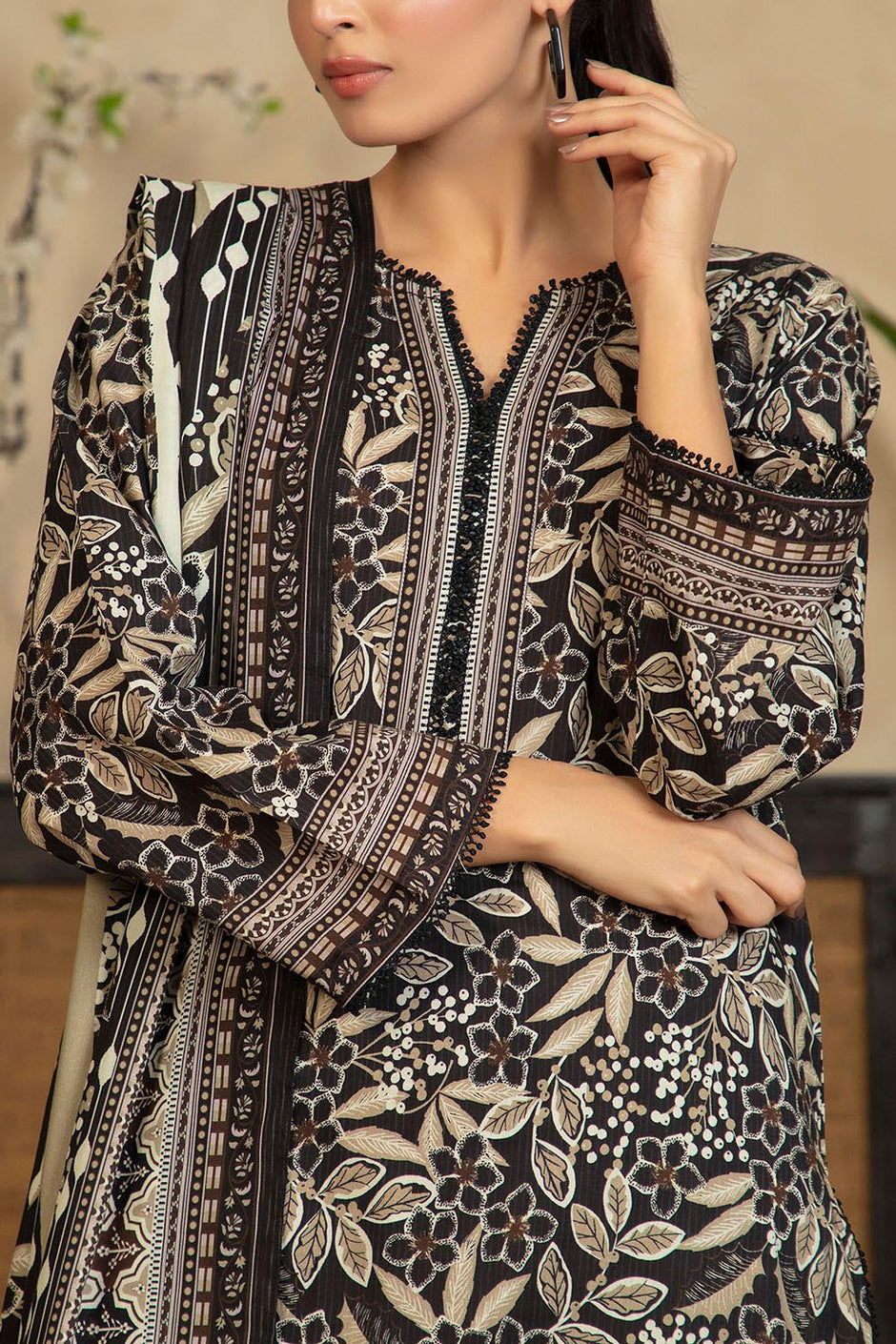 3 Piece Printed Cotton Linen Suit with Dupatta