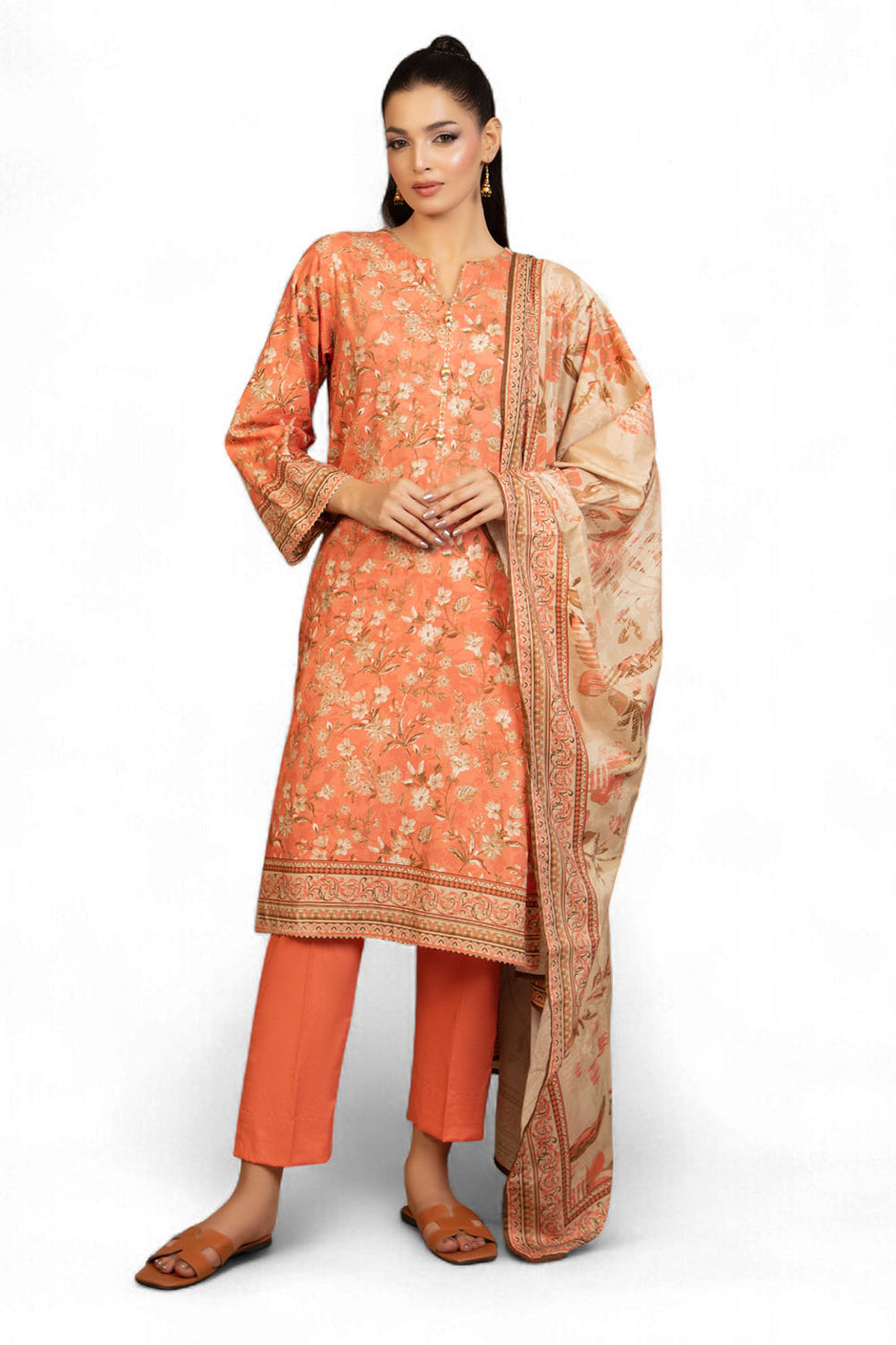 3 Piece Printed Cotton Linen Suit with Dupatta WNS-52057
