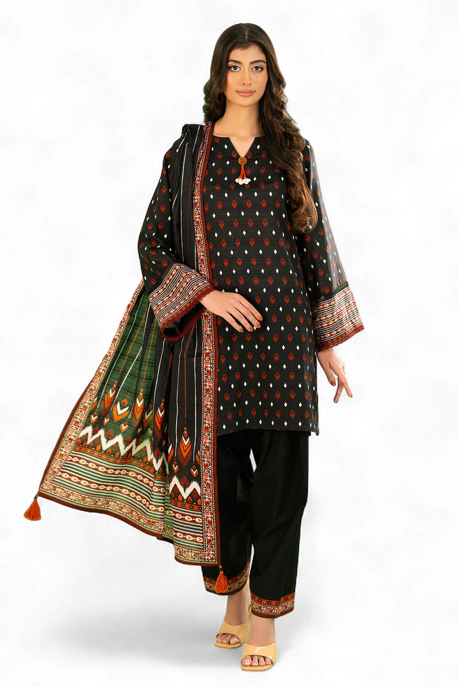3 Piece Printed Khaddar Suit with Dupatta
