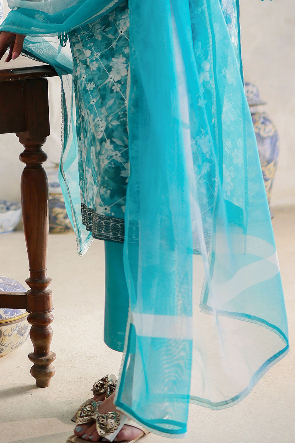 3 Piece Embroidered Printed Lawn Suit with Cotton Net Dupatta and Borders
