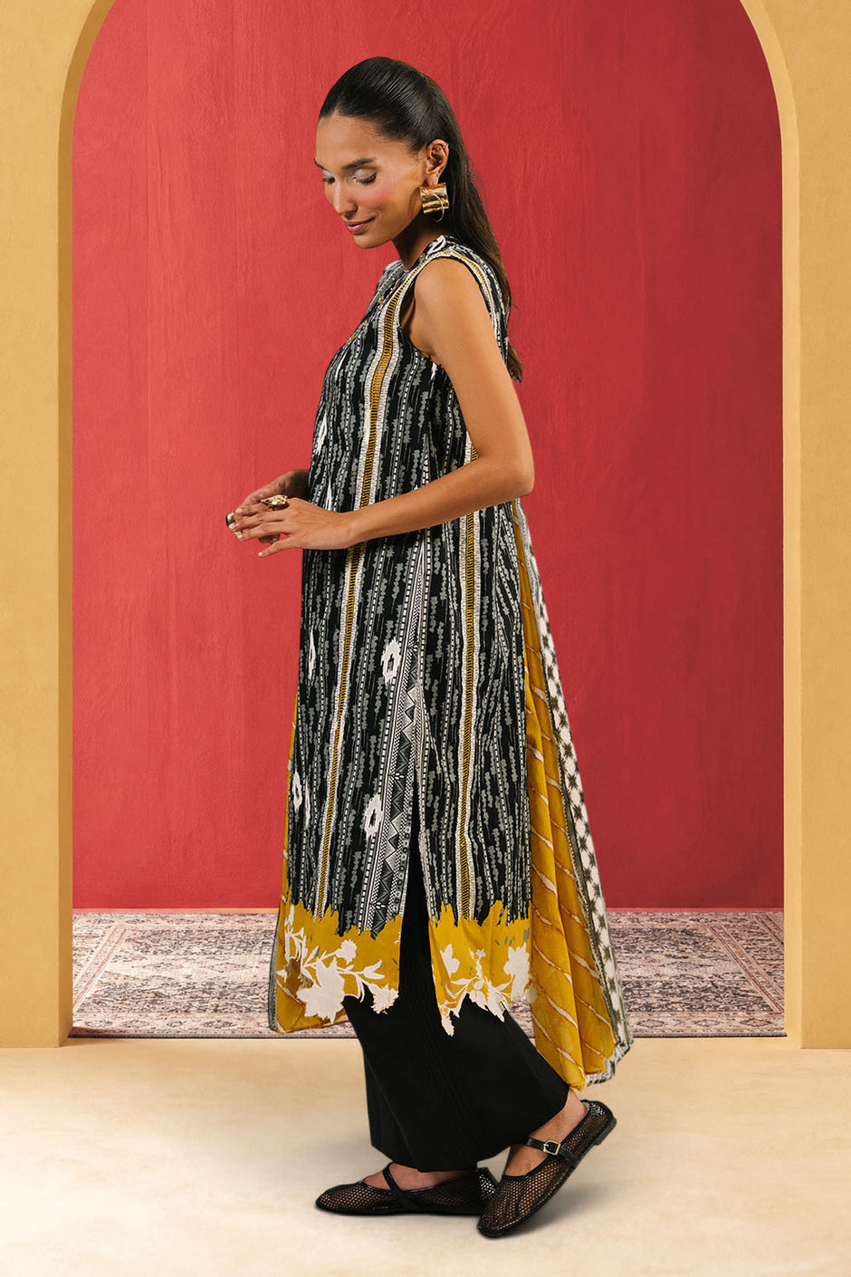 3 Piece Embroidered Printed Cotton Suit with Printed Denting Lawn Dupatta