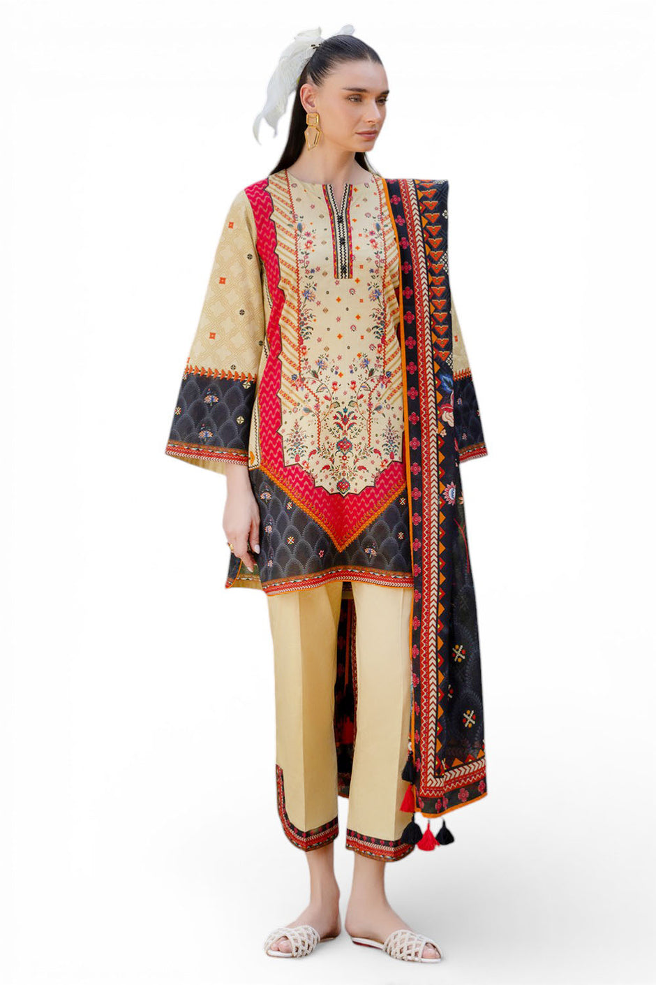 3 Piece Printed Cambric Suit with Lawn Dupatta