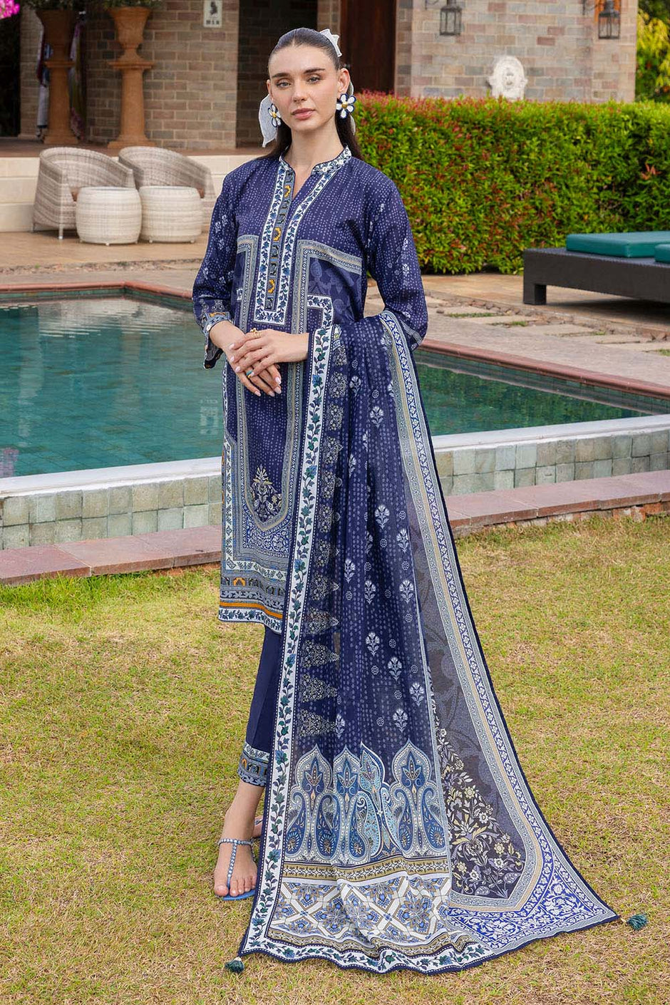 3 Piece Printed Cambric Suit with Lawn Dupatta