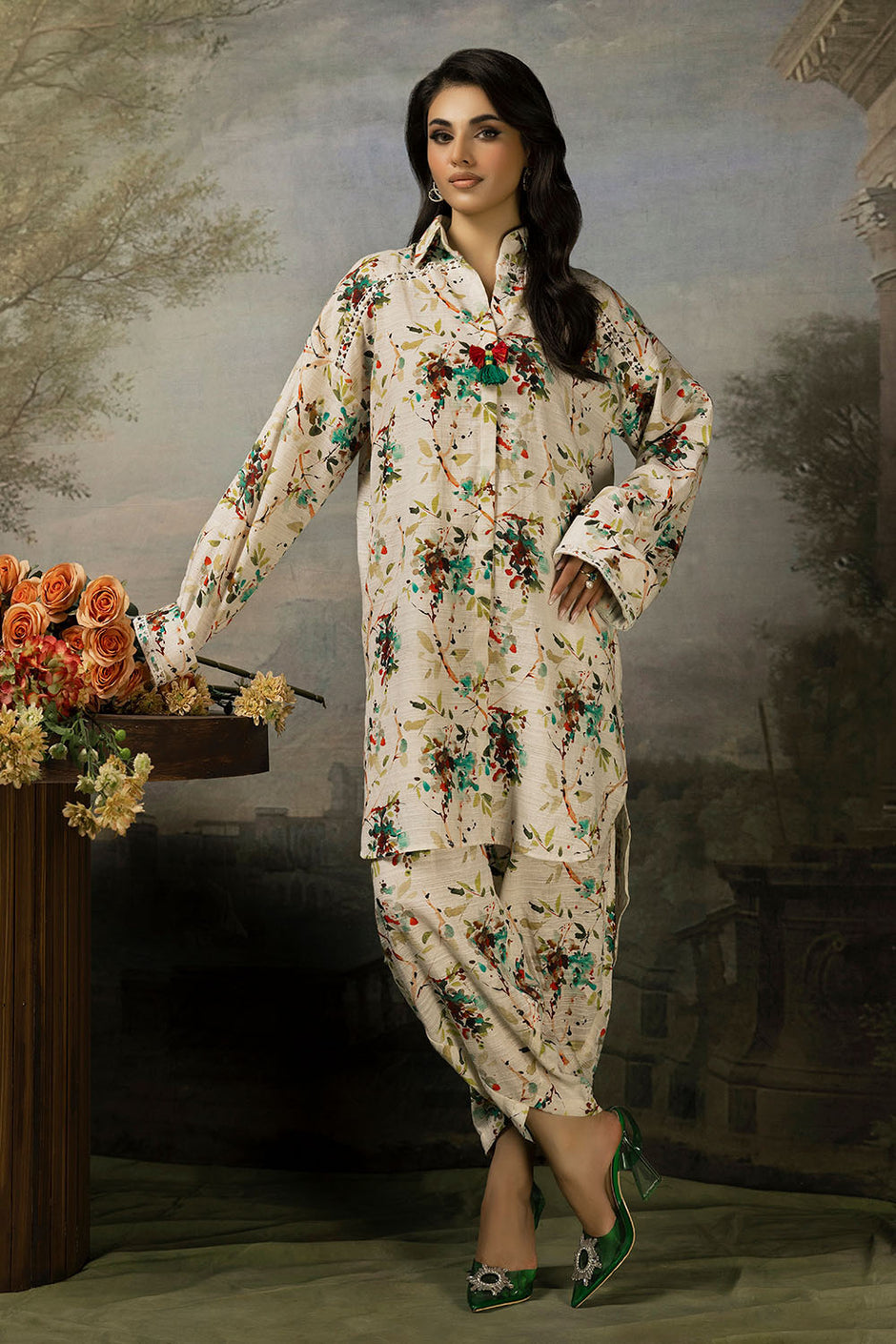 2 Piece Printed Jacquard Slub Khaddar Shirt and Trouser