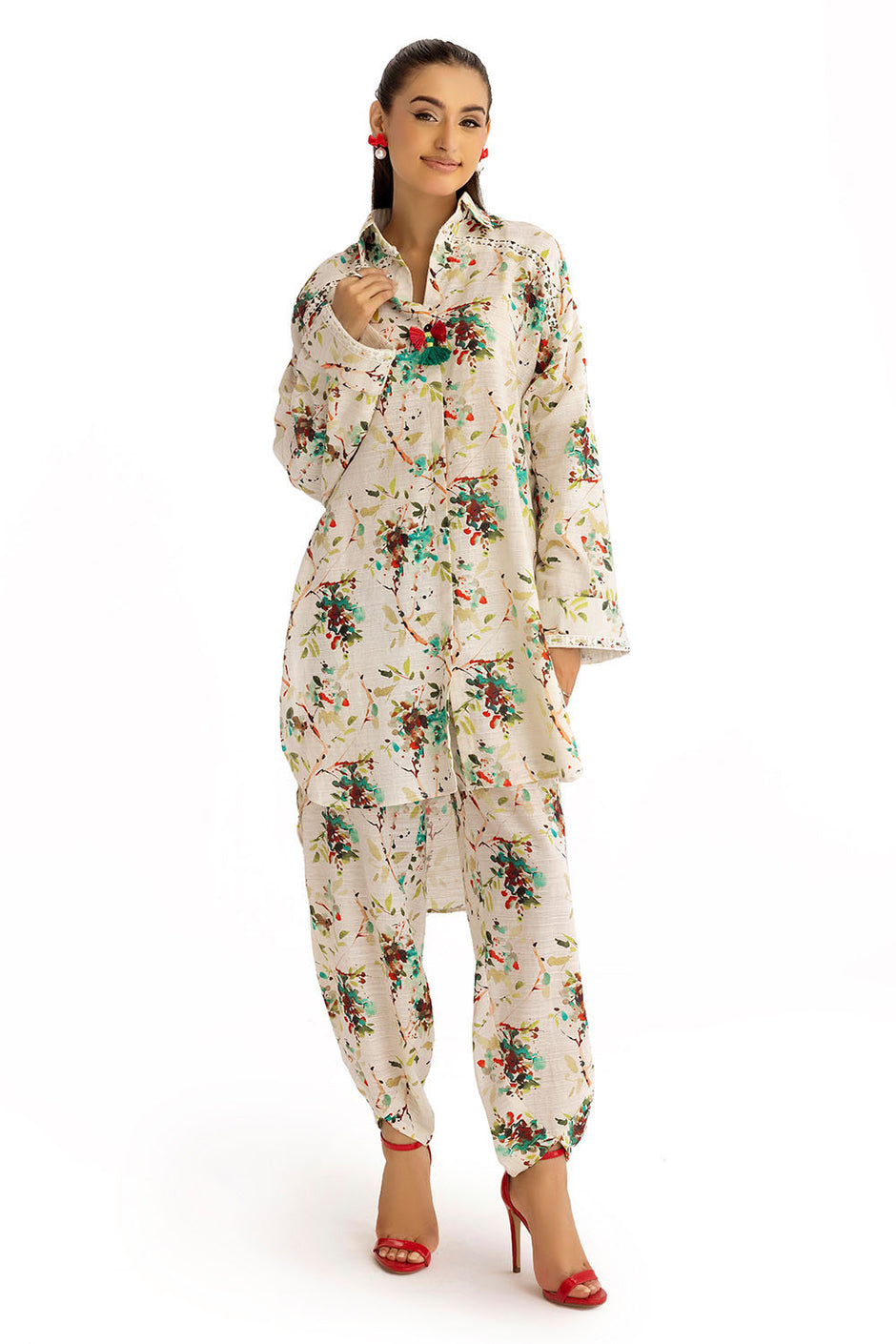 2 Piece Printed Jacquard Slub Khaddar Shirt and Trouser