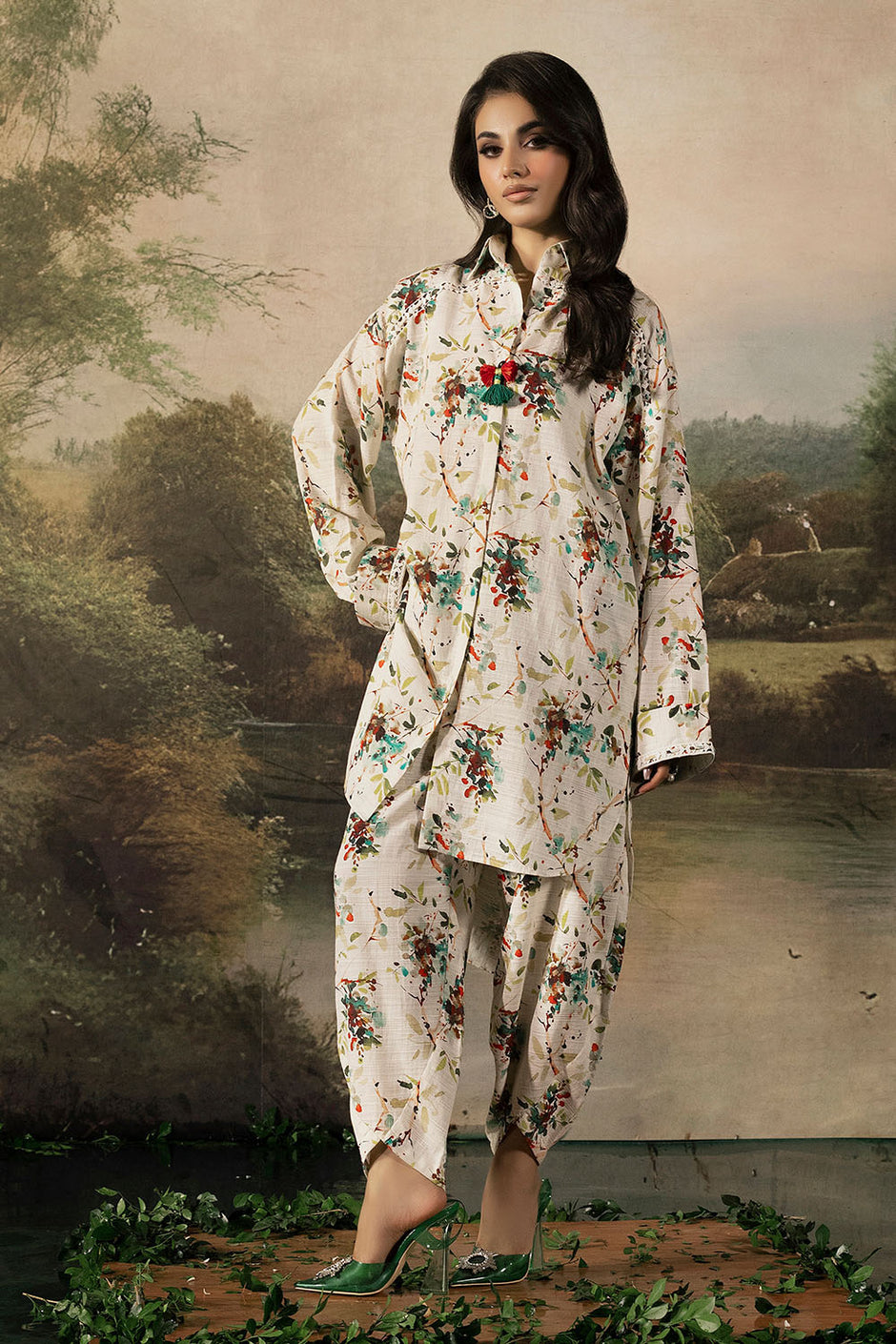 2 Piece Printed Jacquard Slub Khaddar Shirt and Trouser