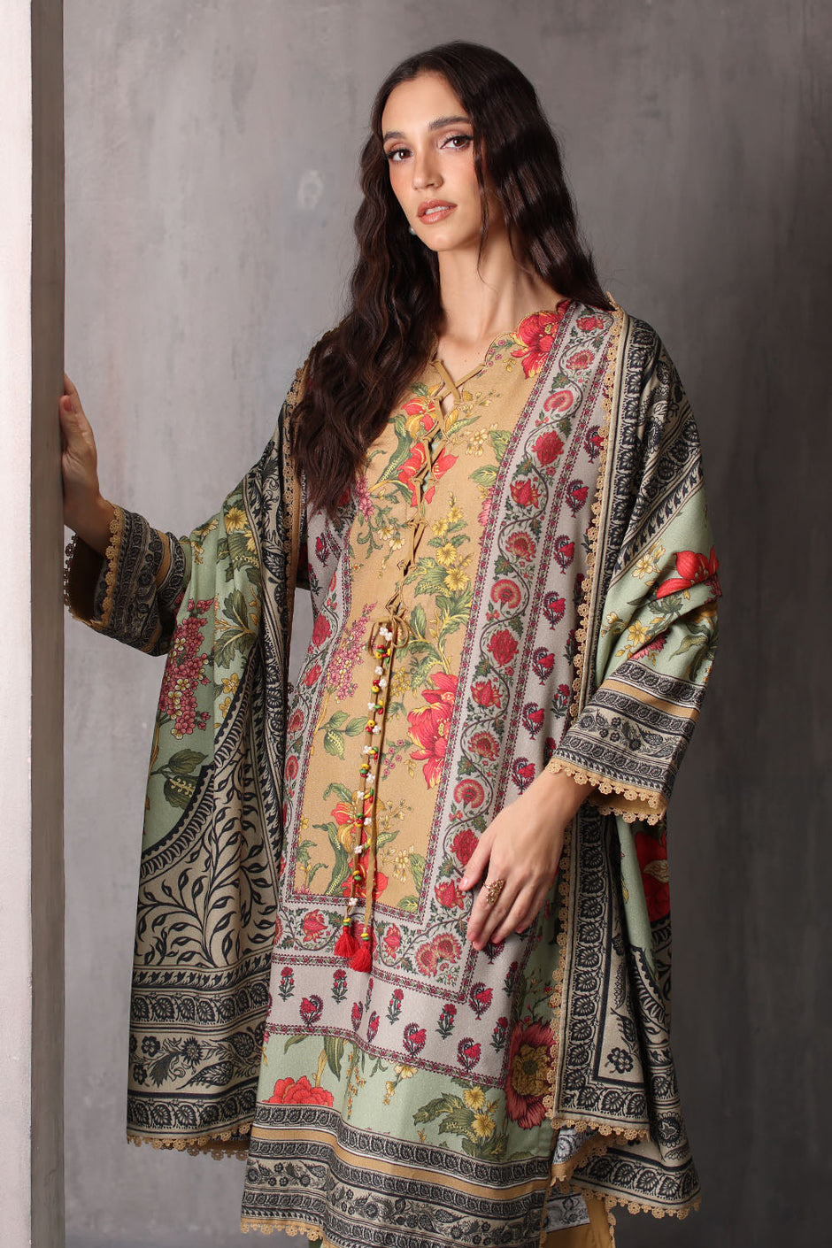 3 Piece Printed Karandi Suit with Printed Karandi Dupatta