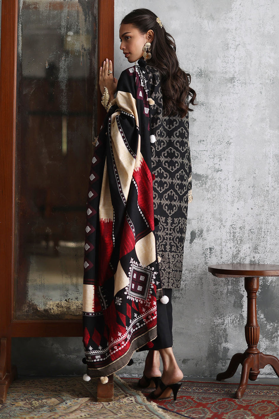 3 Piece Embroidered Printed Khaddar Suit with Printed Khaddar Dupatta