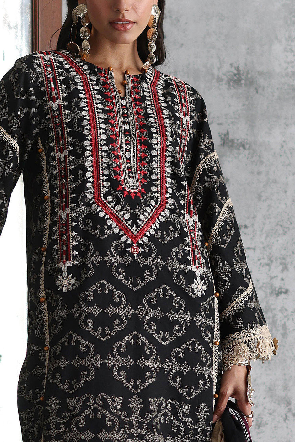 3 Piece Embroidered Printed Khaddar Suit with Printed Khaddar Dupatta