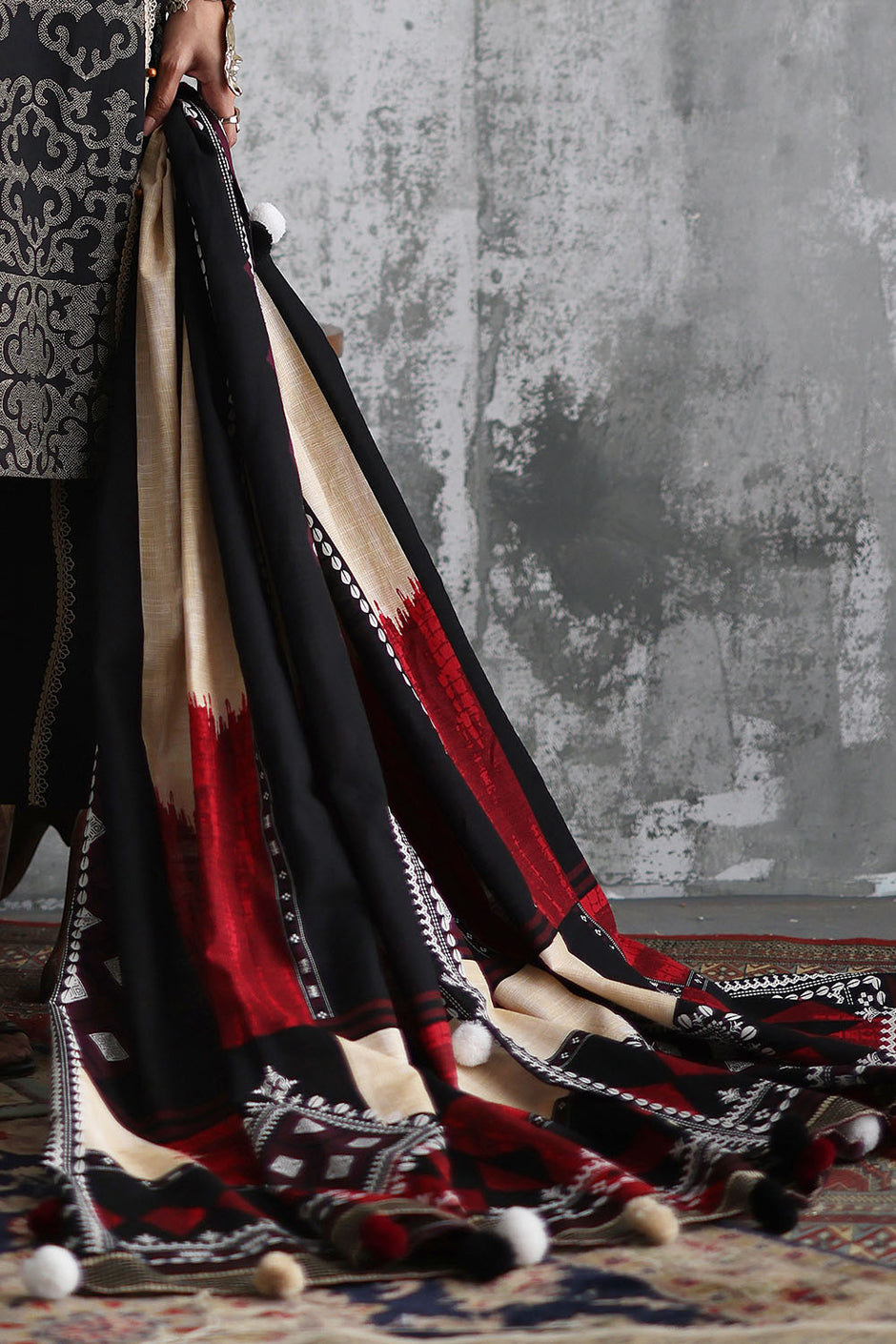 3 Piece Embroidered Printed Khaddar Suit with Printed Khaddar Dupatta