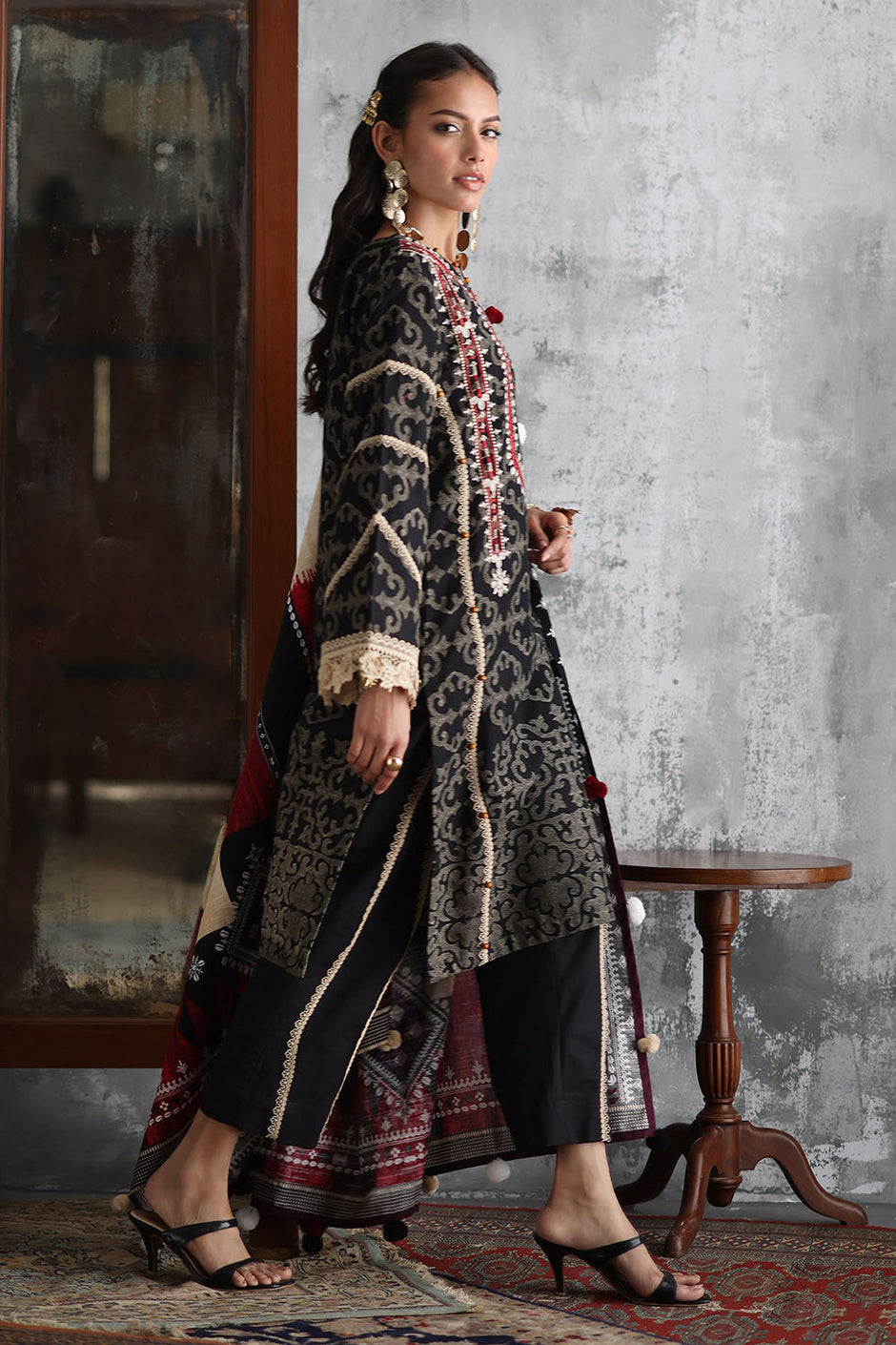 3 Piece Embroidered Printed Khaddar Suit with Printed Khaddar Dupatta