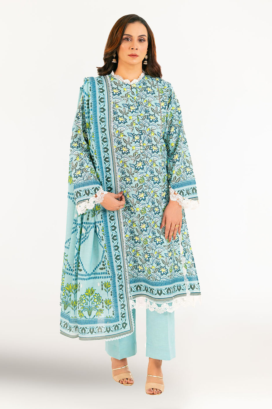 3 Piece Printed Khaddar Suit with Dupatta K-52093