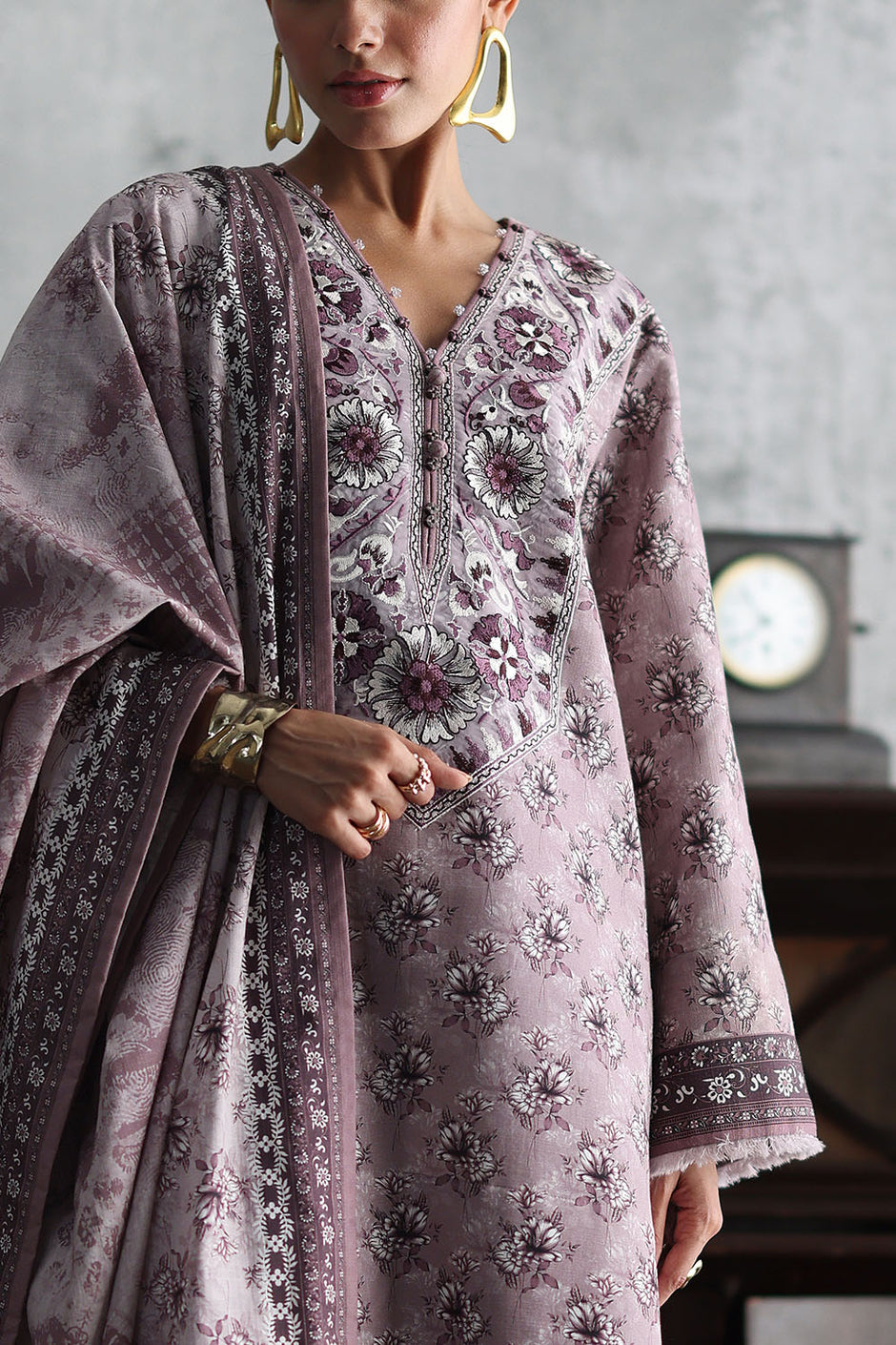 3 Piece Printed Khaddar Suit with Printed Khaddar Dupatta