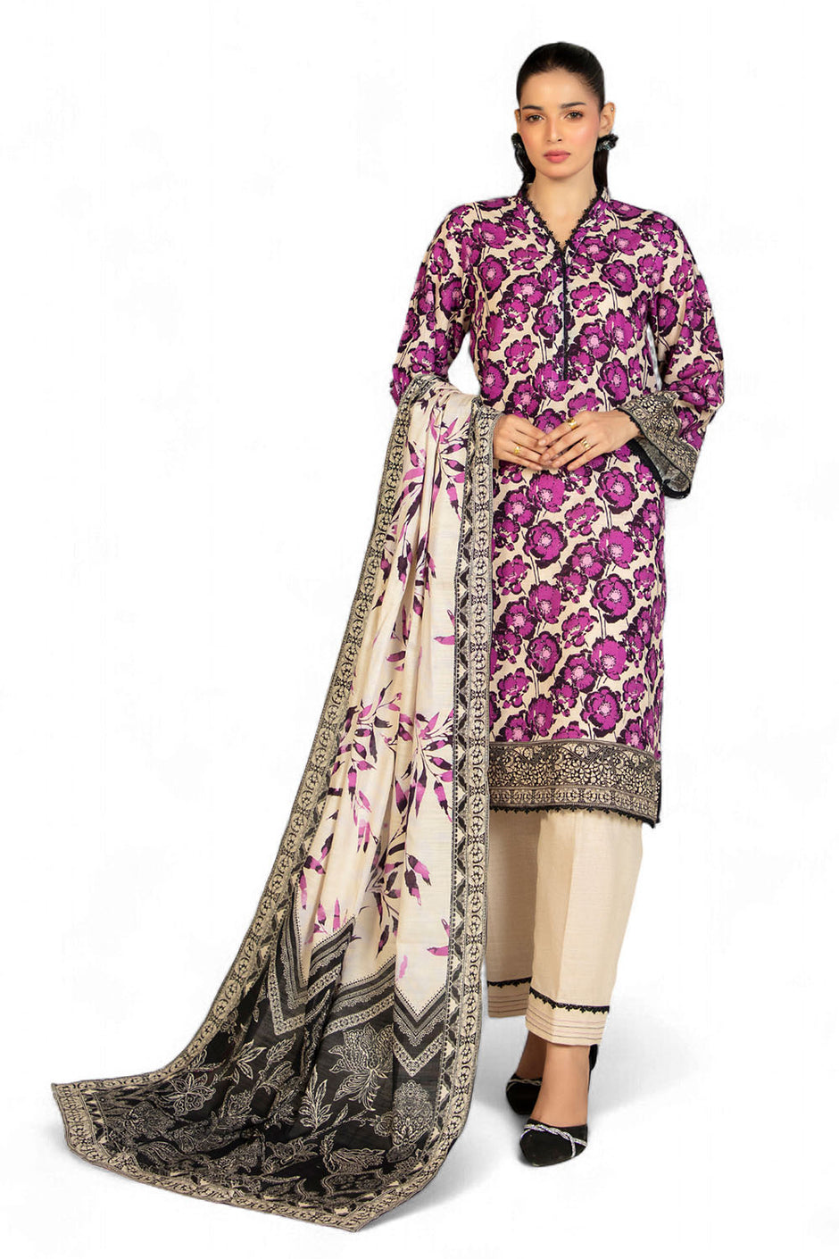 3 Piece Printed Khaddar Suit with Dupatta SD-52190