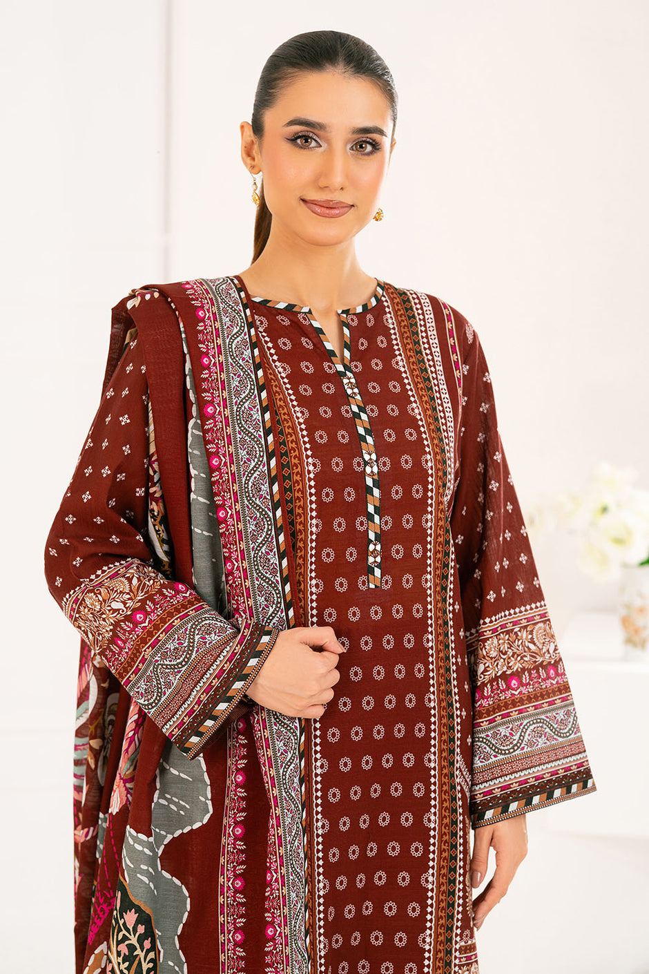 3 Piece Printed Khaddar Suit with Dupatta
