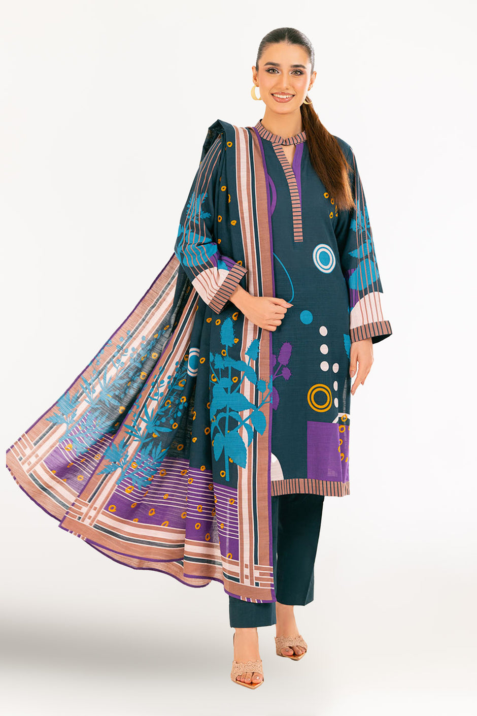 3 Piece Printed Khaddar Suit with Dupatta WNS-52029