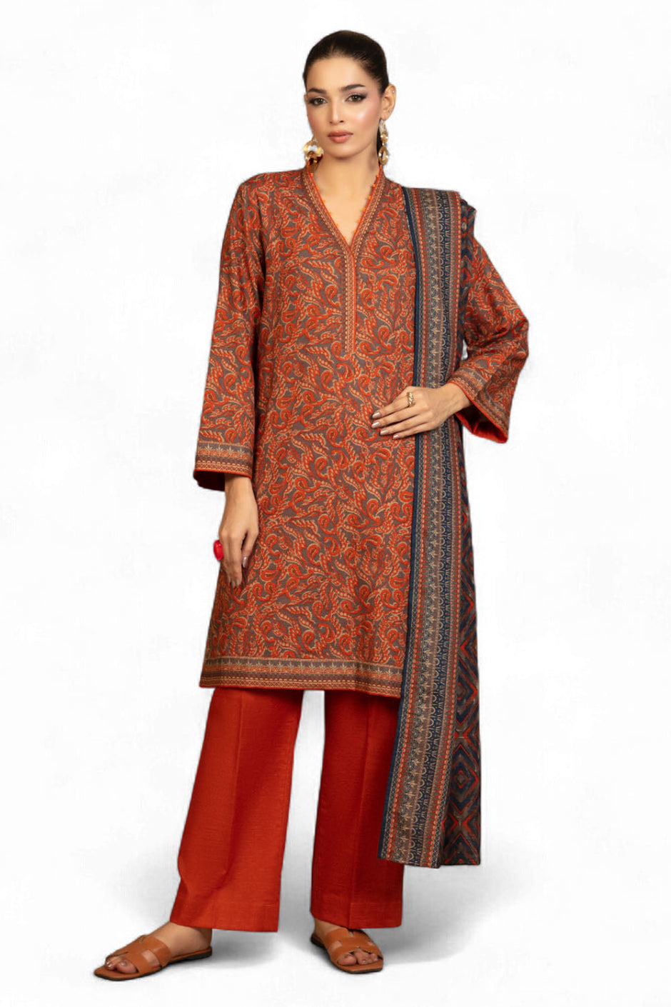 3 Piece Printed Khaddar Suit with Dupatta