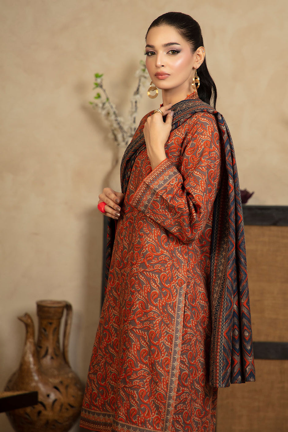 3 Piece Printed Khaddar Suit with Dupatta