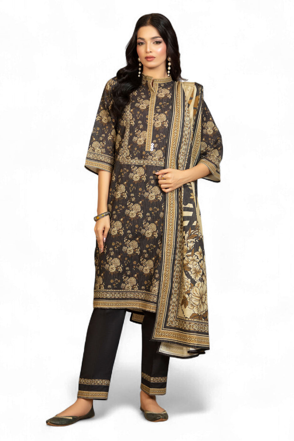 3 Piece Printed Khaddar Suit with Dupatta WNS-52066
