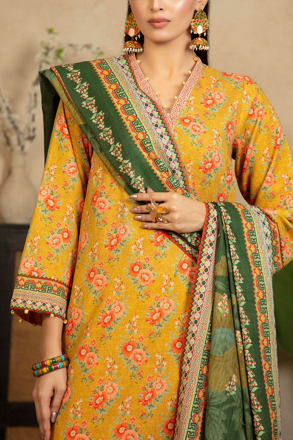 3 Piece Printed Khaddar Suit with Dupatta