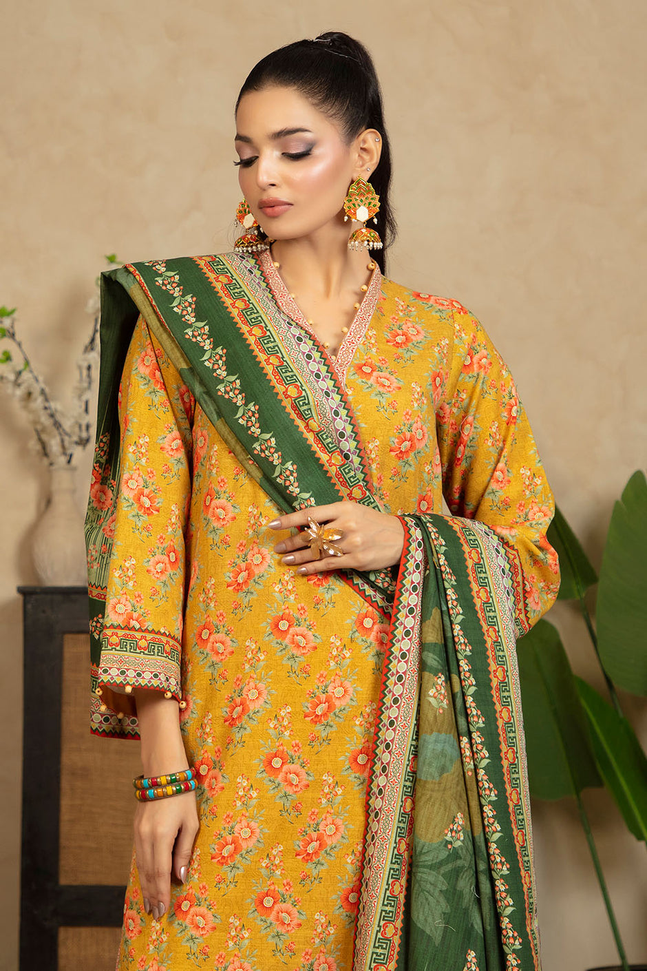 3 Piece Printed Khaddar Suit with Dupatta