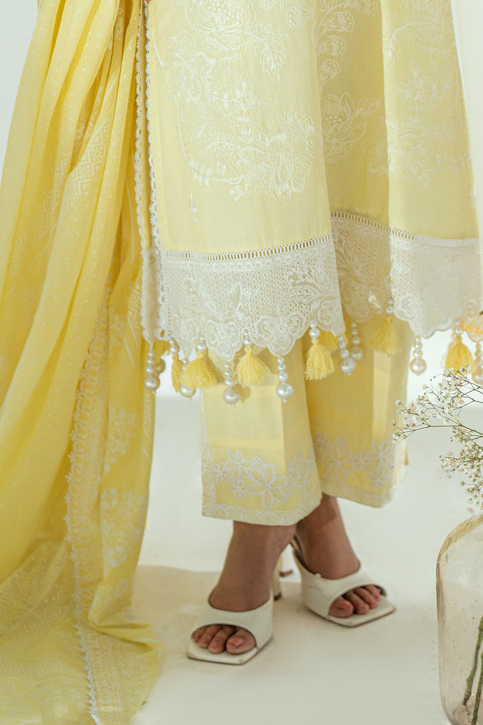 3 Piece Embroidered Lawn Suit with Lacquer Printed Denting Dupatta
