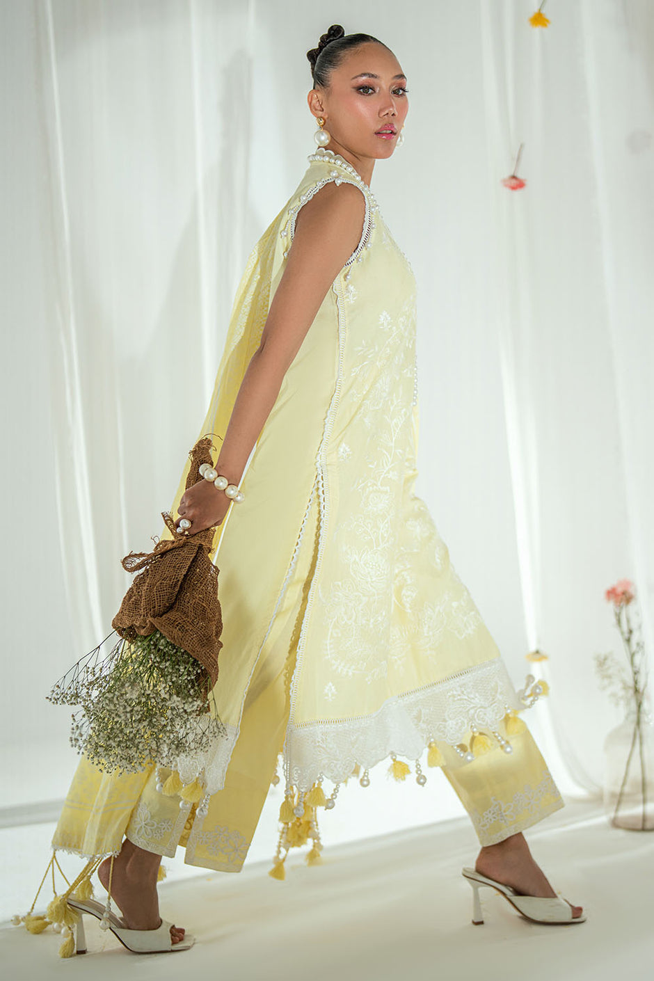 3 Piece Embroidered Lawn Suit with Lacquer Printed Denting Dupatta